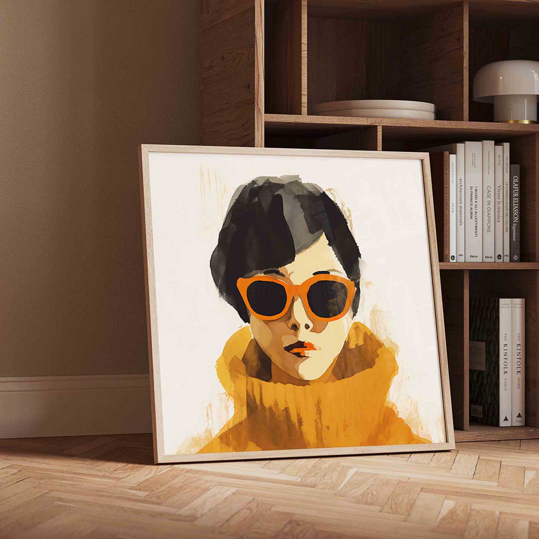 Vrouw met oranje zonnebril Poster
