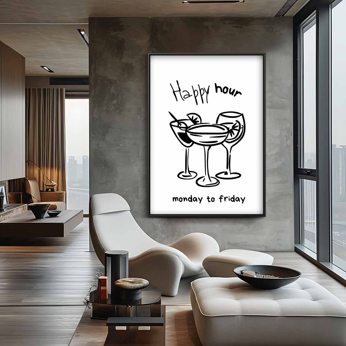 Happy Hour Illustratie Kunstwerk-canvas-dibond-plexiglas-wanddecoratie-WallArtistic