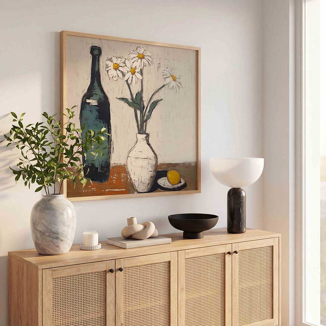 Fles en bloemen Poster