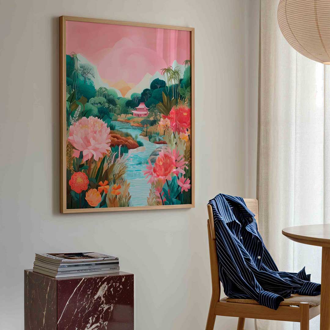 Bloemen en landschap Poster