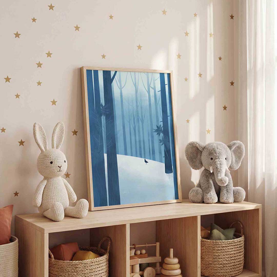 Winterbos met vogel Poster