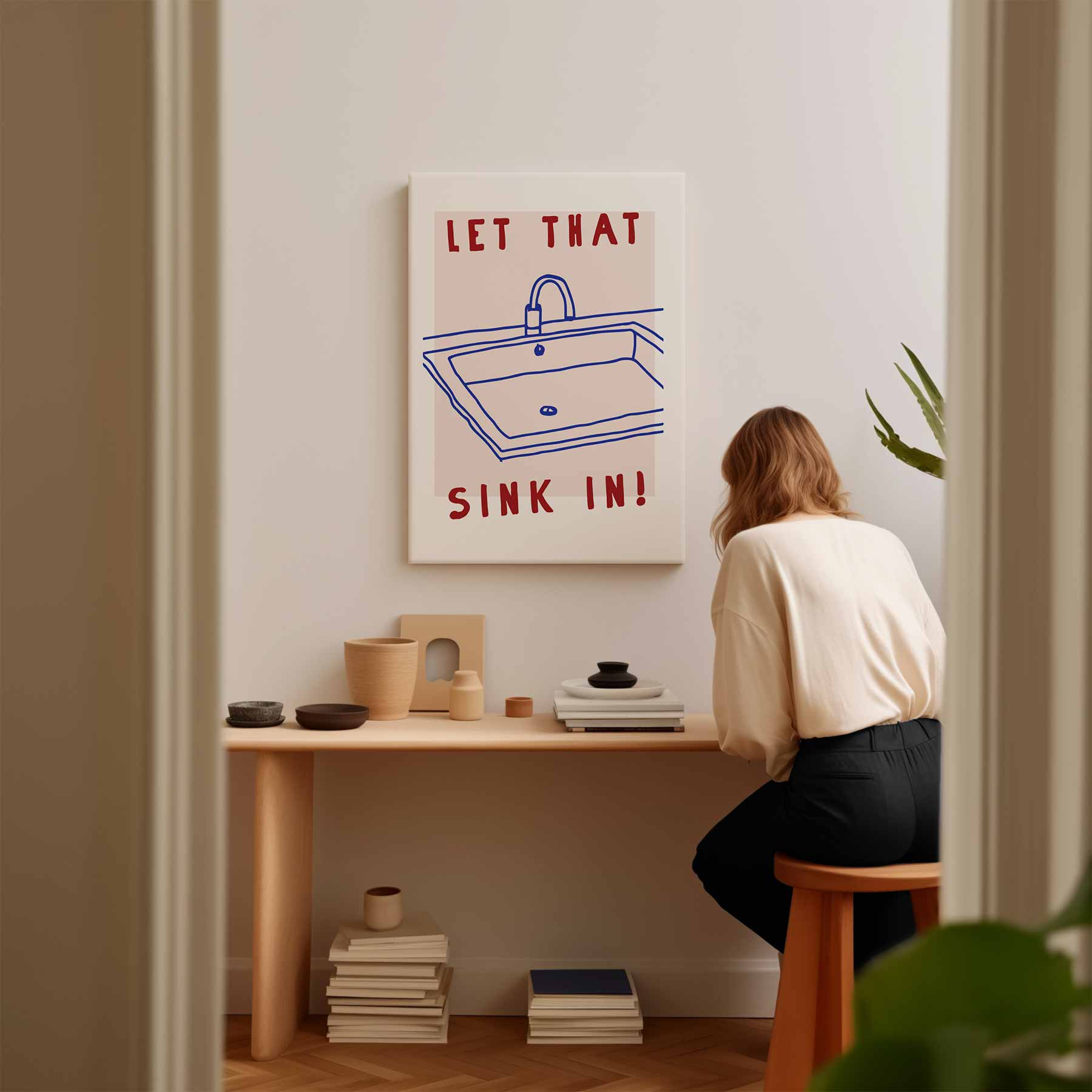 Humoristisch Wasbak Illustratie Kunstwerk-canvas-dibond-plexiglas-wanddecoratie-WallArtistic