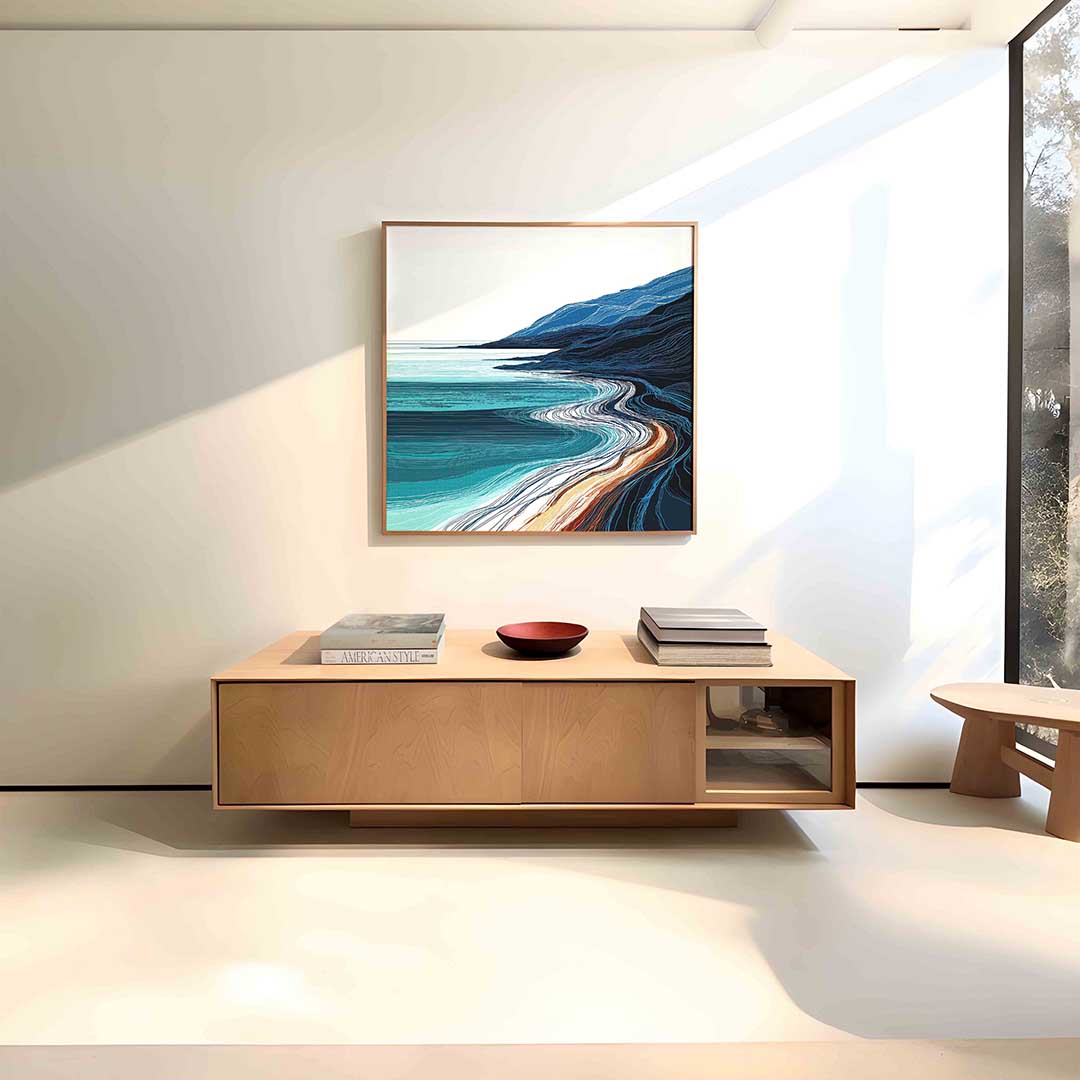 Kustlijn met blauwe golven Poster