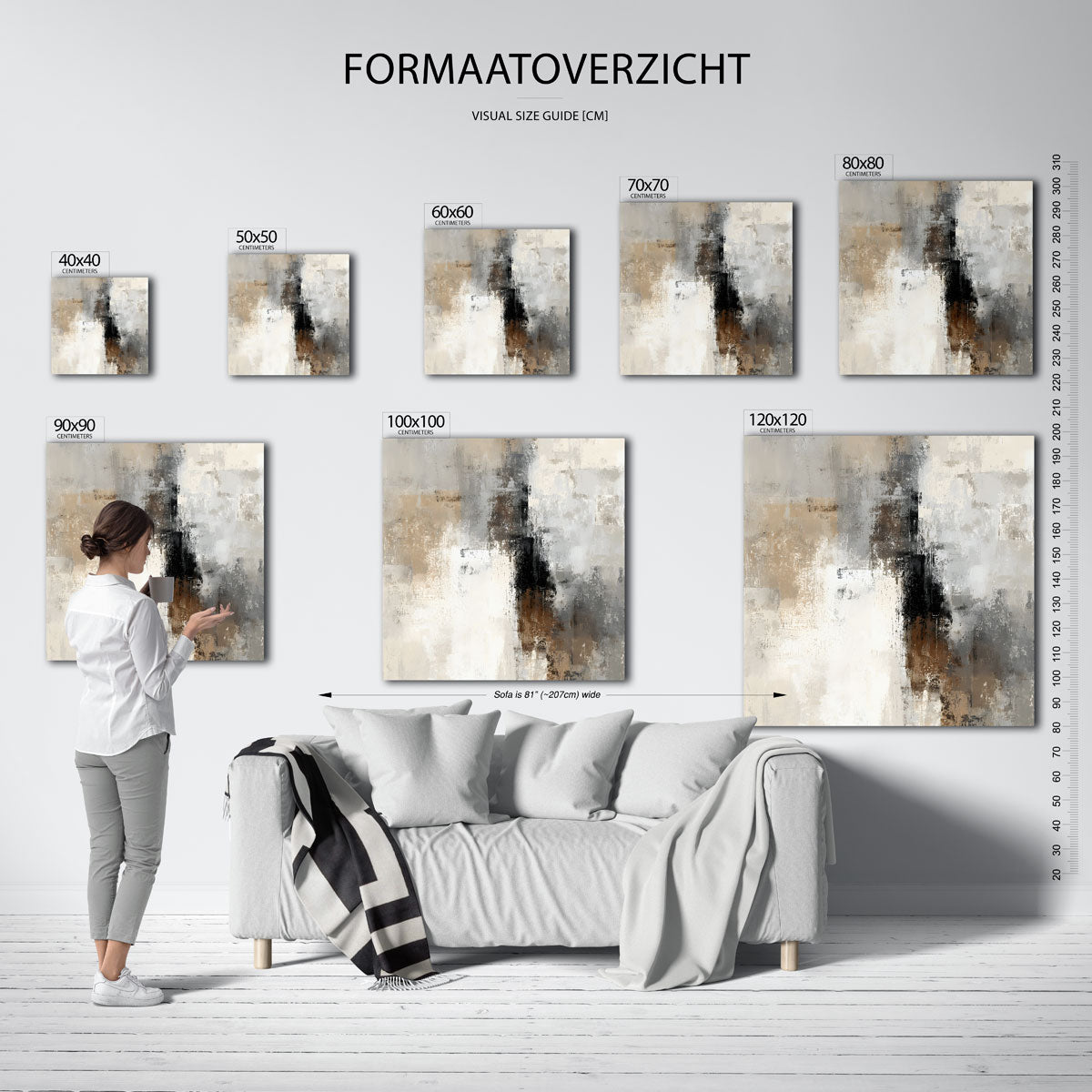 Abstracte beige en grijze Poster