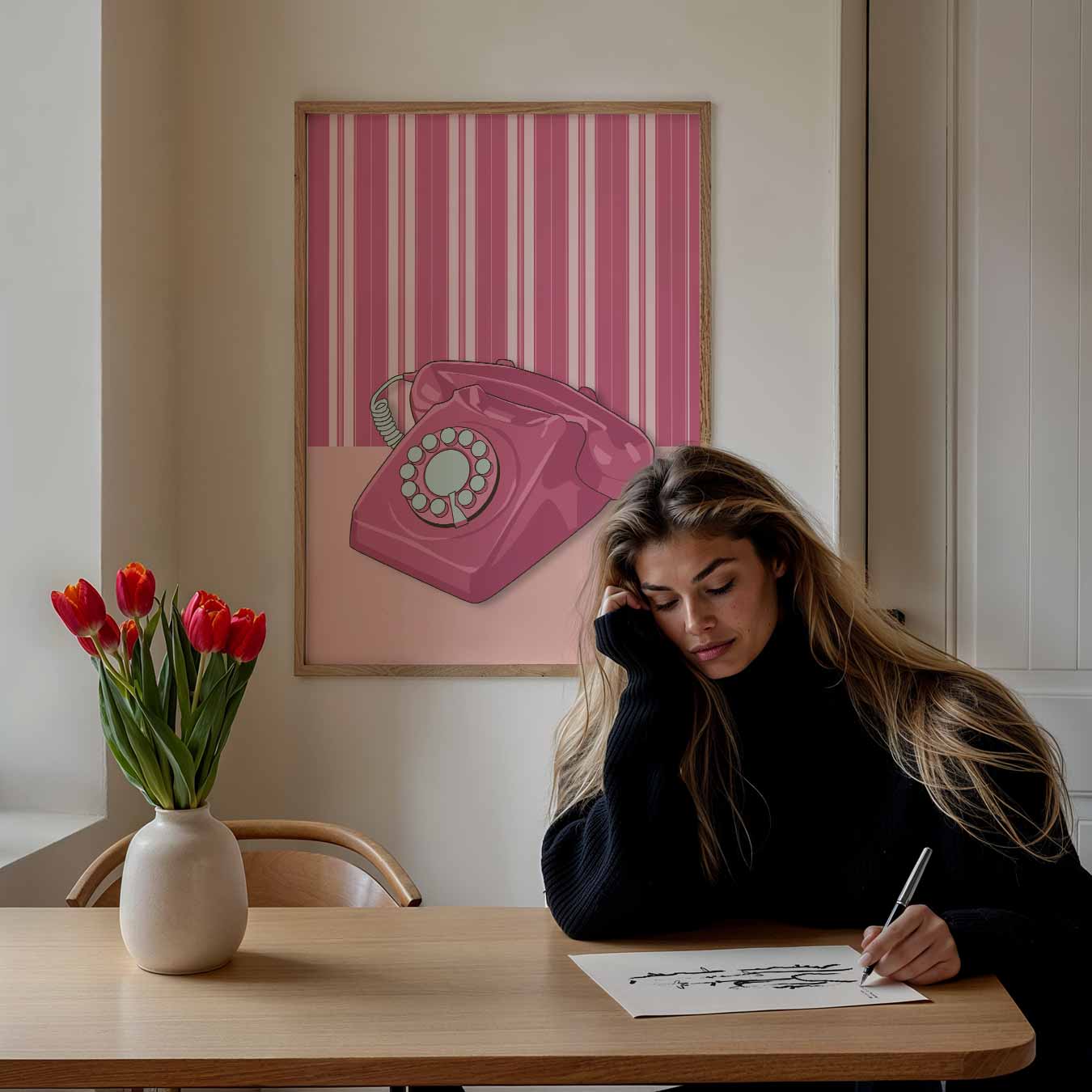 Retro Roze Telefoon Poster-WallArtistic