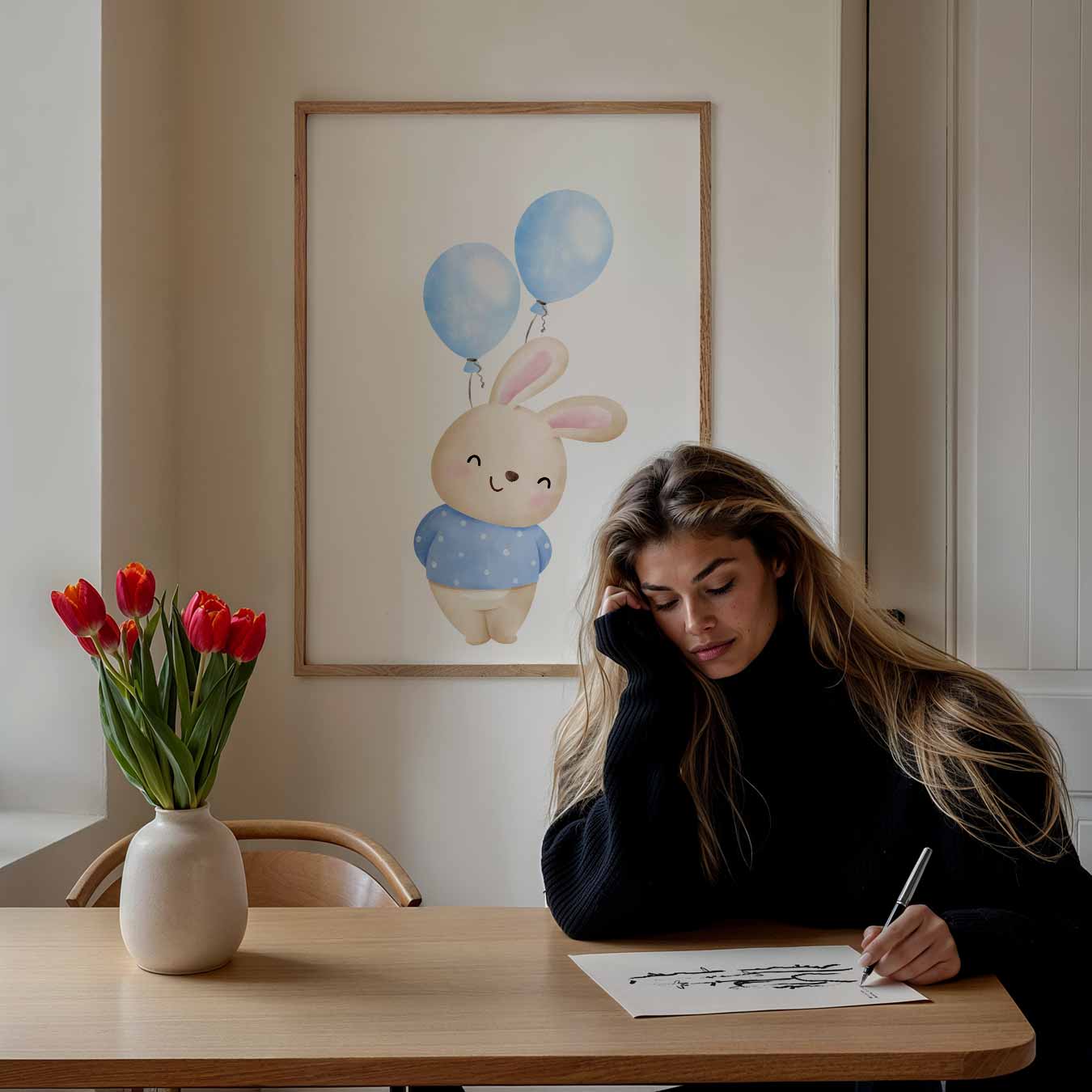 Schattige Konijn Met Ballonnen Poster-WallArtistic