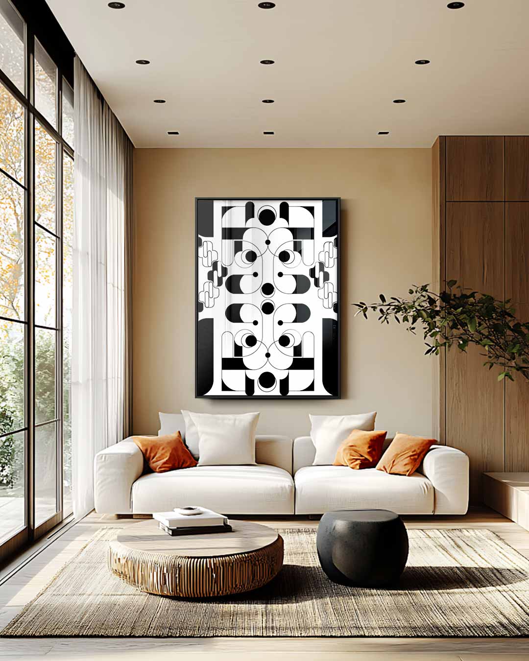 Geometrische Zwart-wit Harmonie Kunstwerk-canvas-dibond-plexiglas-wanddecoratie-WallArtistic