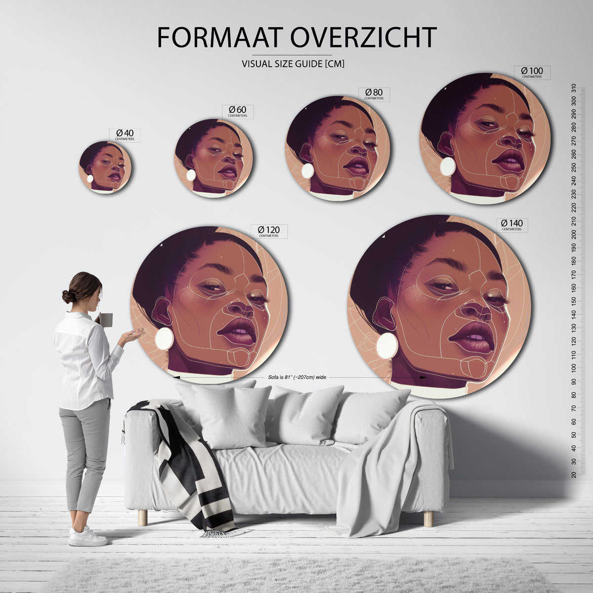 Portret met lijnen Muurcirkel