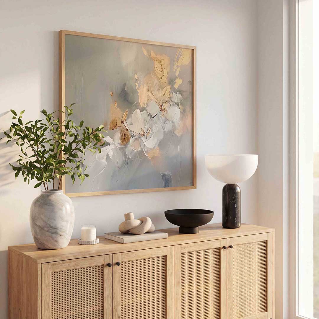 Bloemmotief in beige Poster