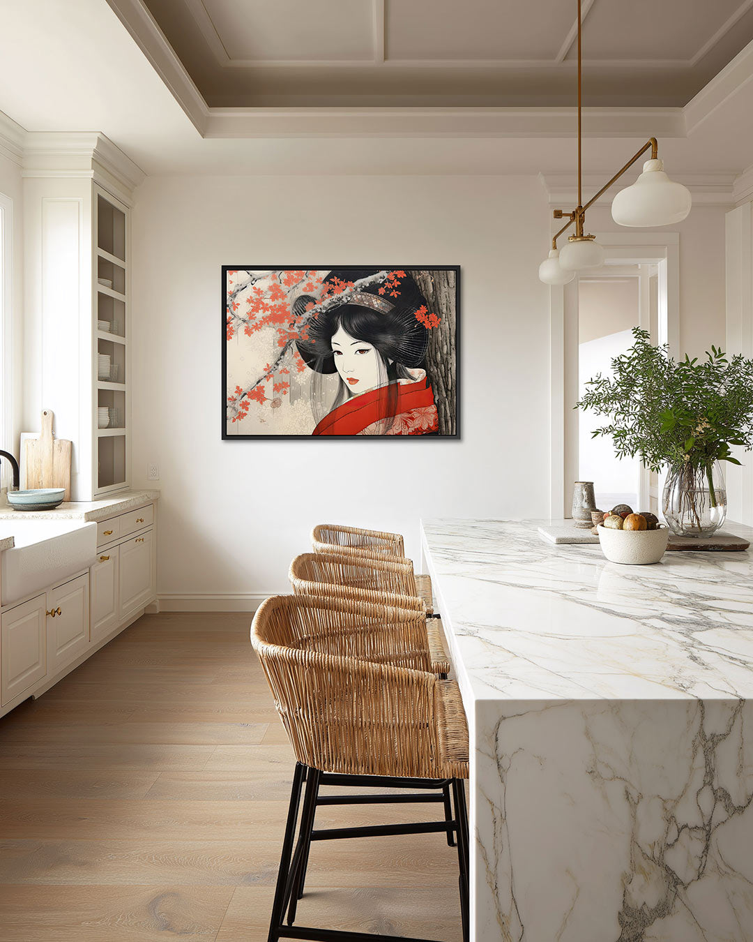 Elegante vrouw en bloesem Kunstwerk