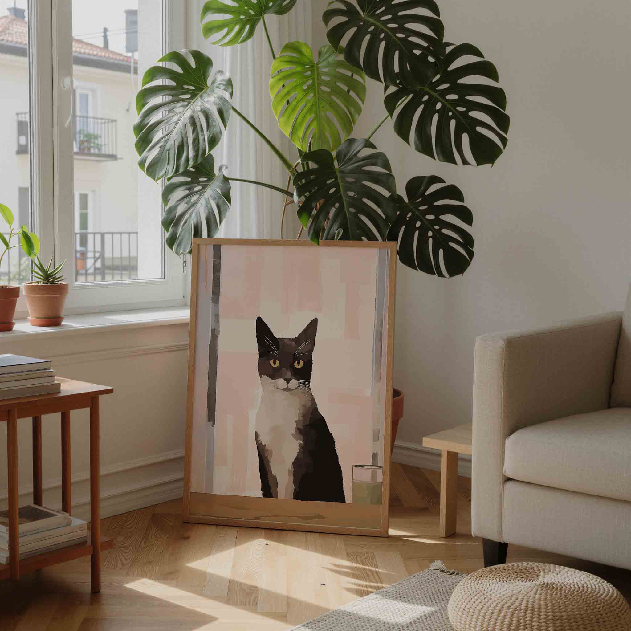 Kat met glas Poster