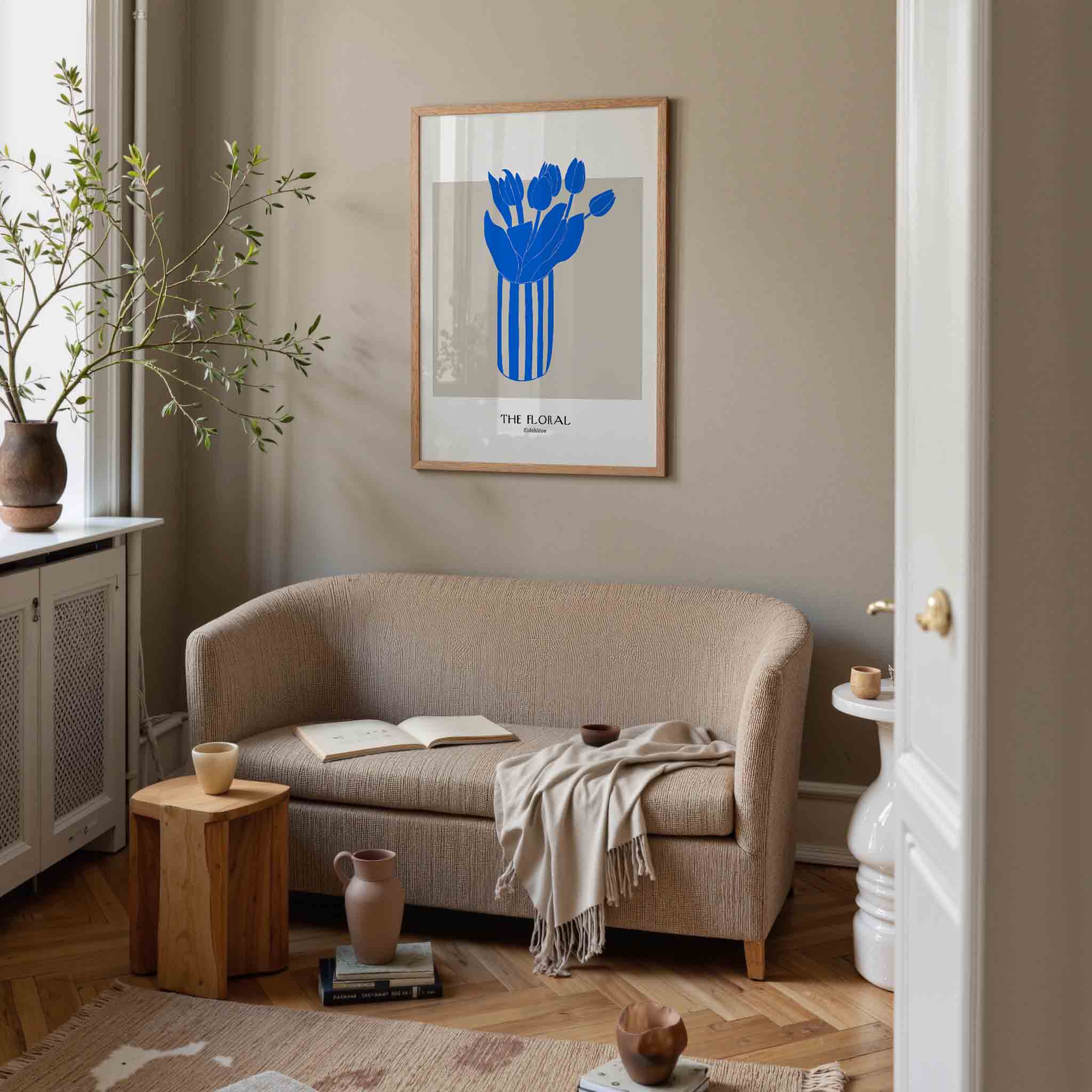 Blauwe tulpen in vaas Poster