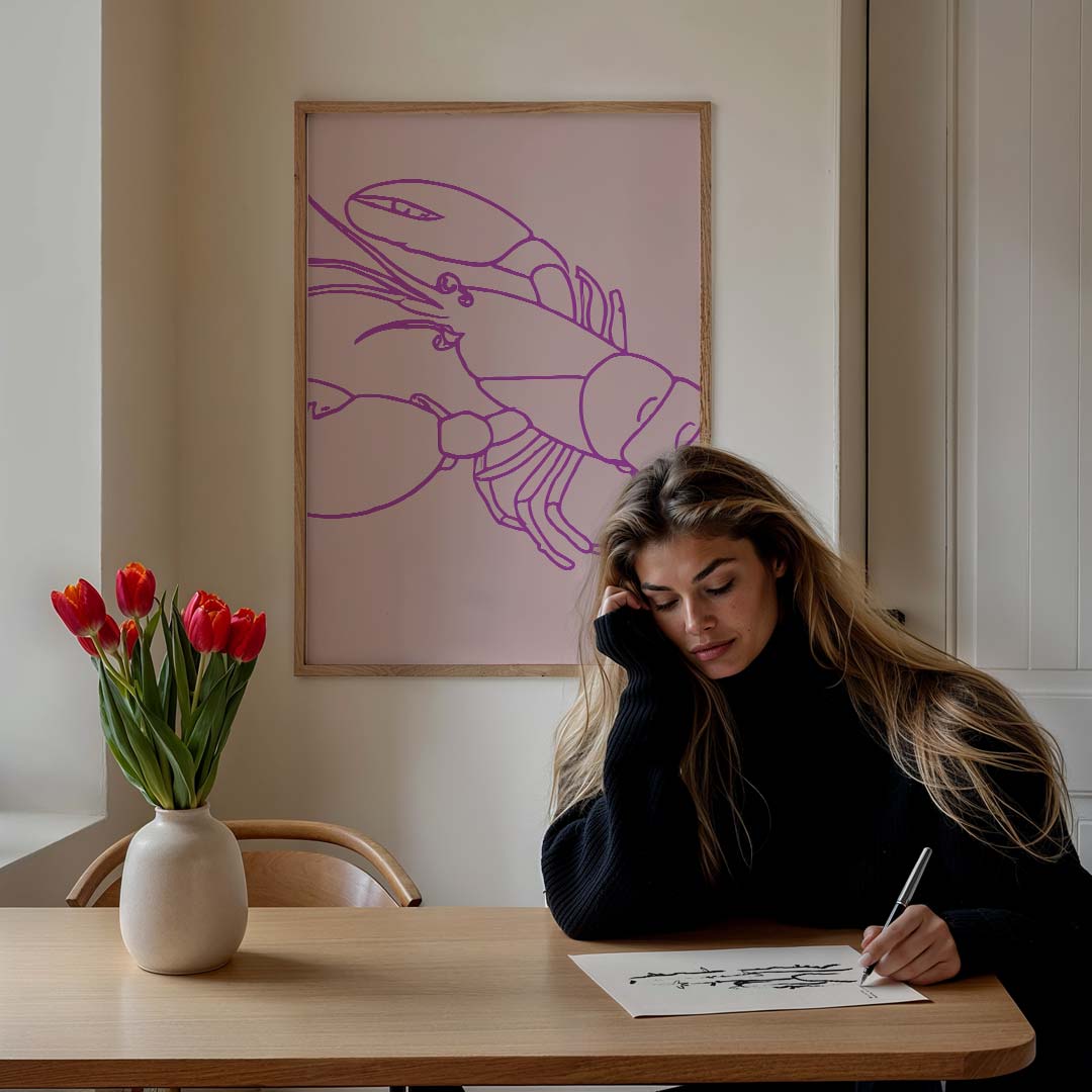 Trendy Kreeftenposter in Roze Poster-WallArtistic