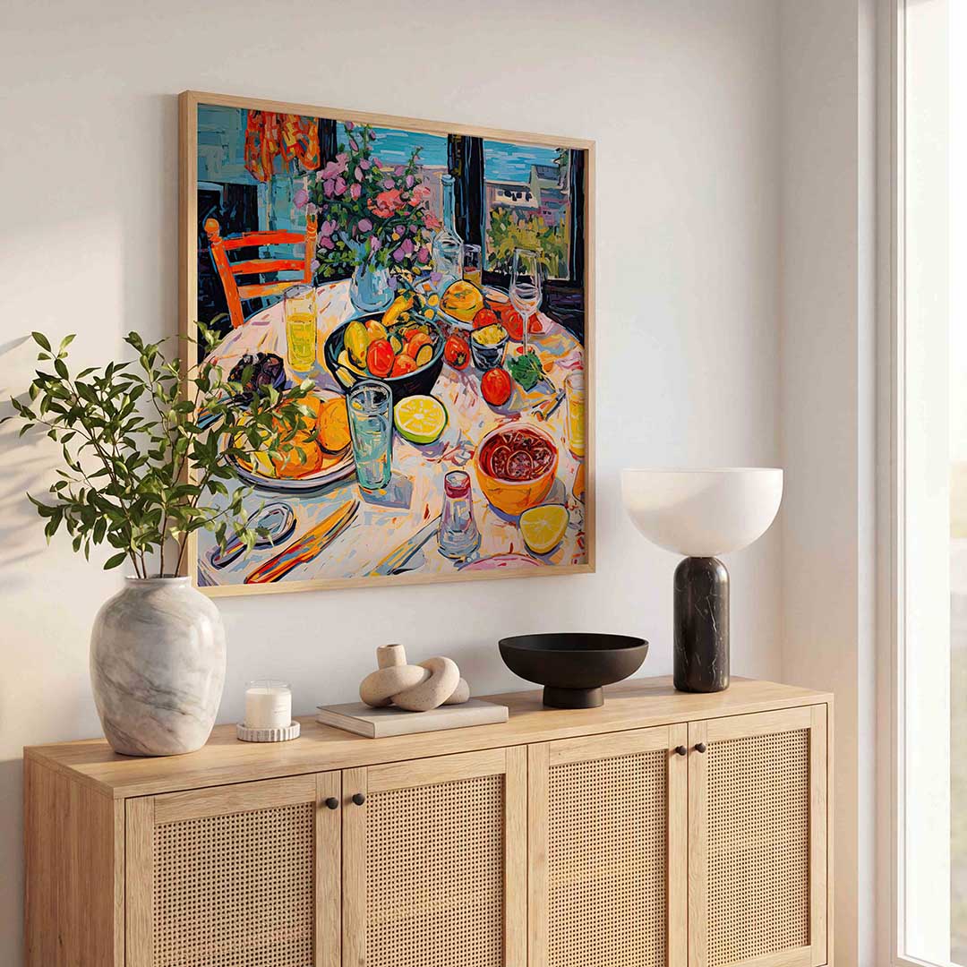 Fruit en bloemen tafel Poster