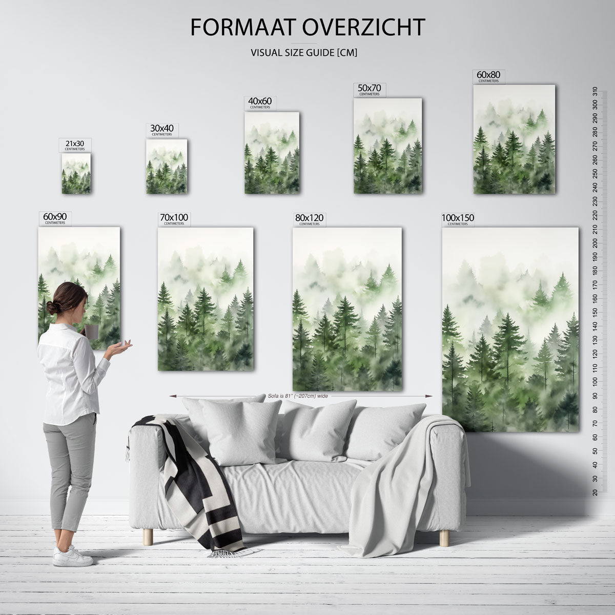 Mistige dennenbos Poster