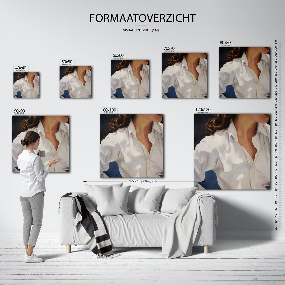 Witte blouse en krullend haar Poster