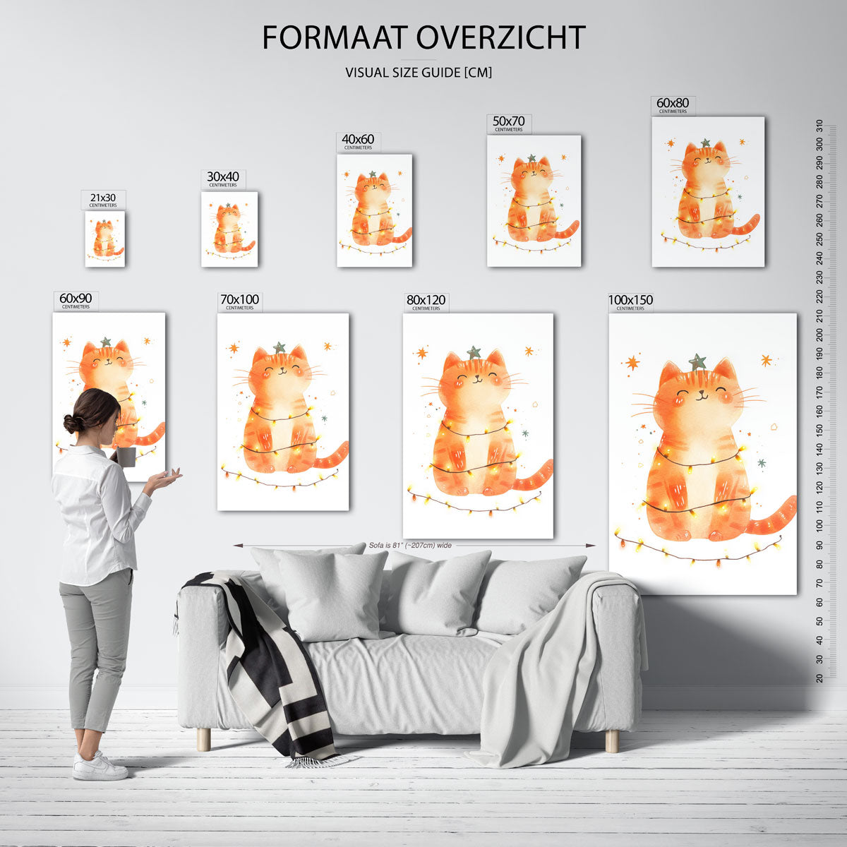 Kerstkat met lichtjes Poster