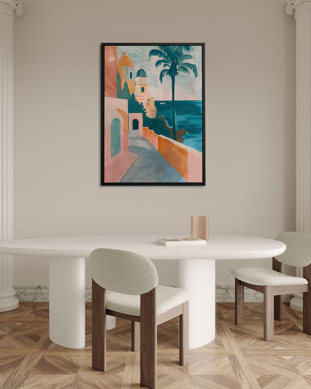 Kleurrijke straat en zee Kunstwerk