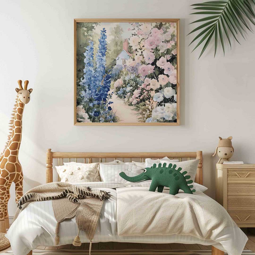Bloementuin en huisje Poster