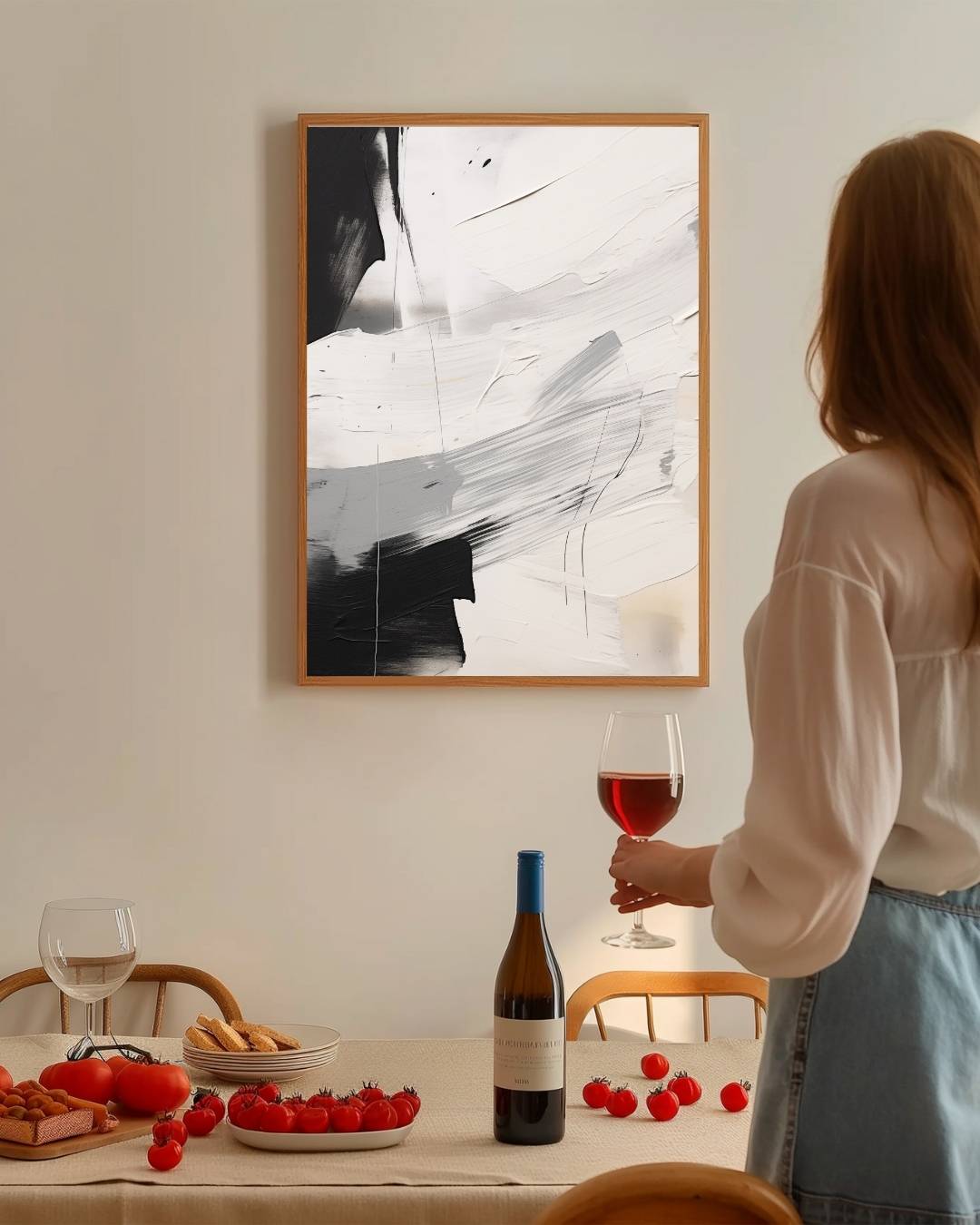 Zwart-wit abstract penseelwerk Poster