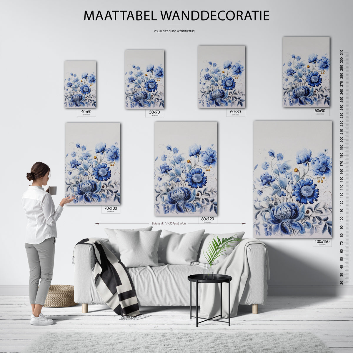 Blue flowers in Delft blue style Poster