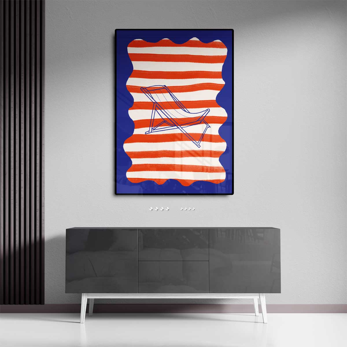Strandstoel in streep Kunstwerk-canvas-dibond-plexiglas-wanddecoratie-WallArtistic