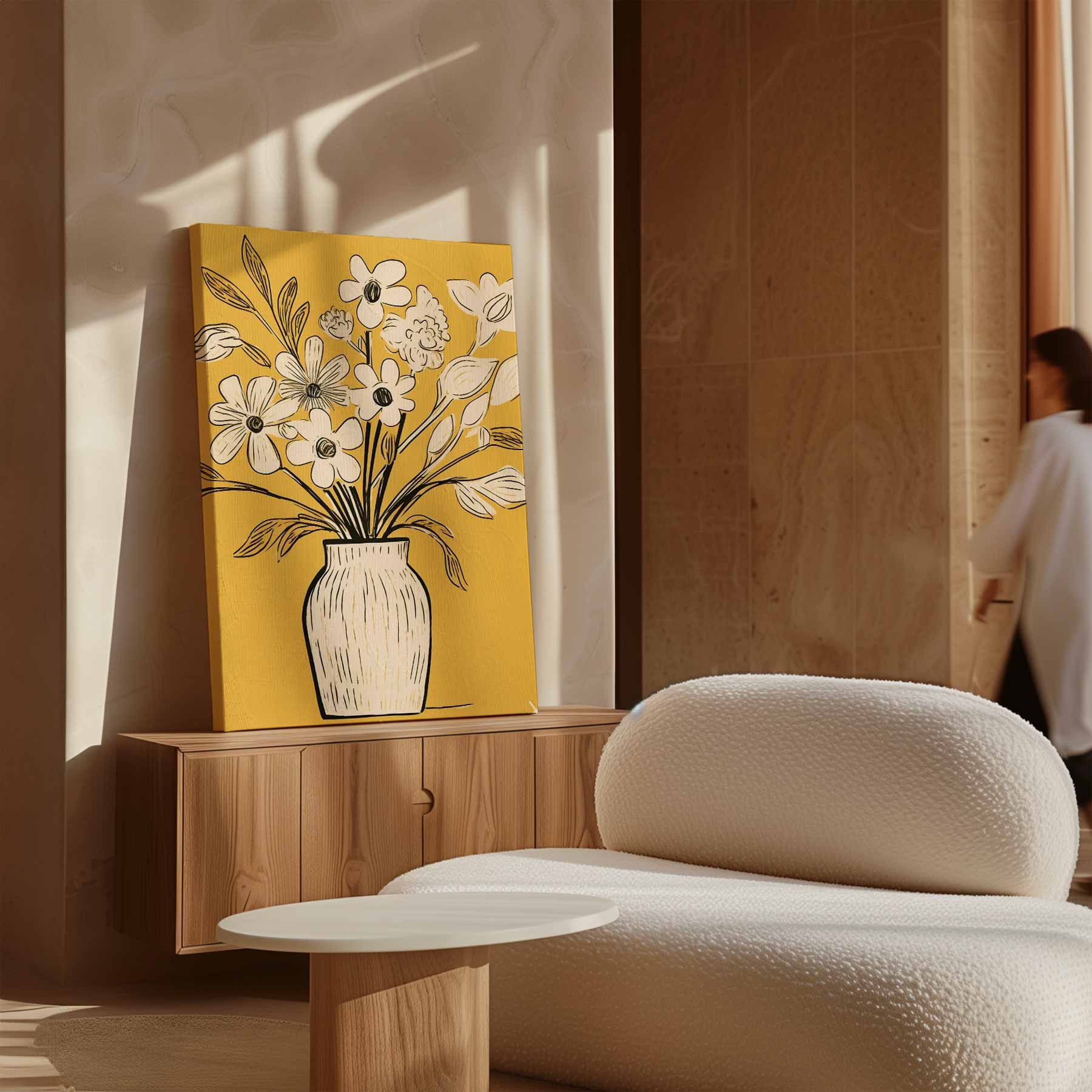 Vase with flowers on yellow 