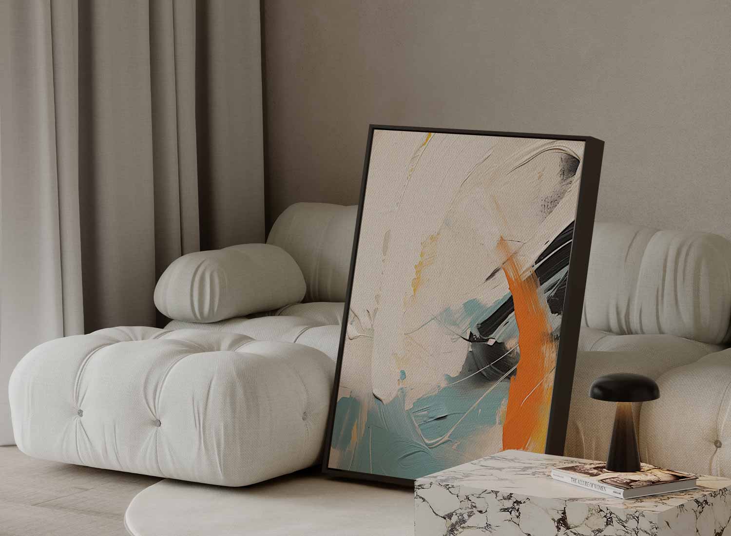 Abstract color movement with orange accent 