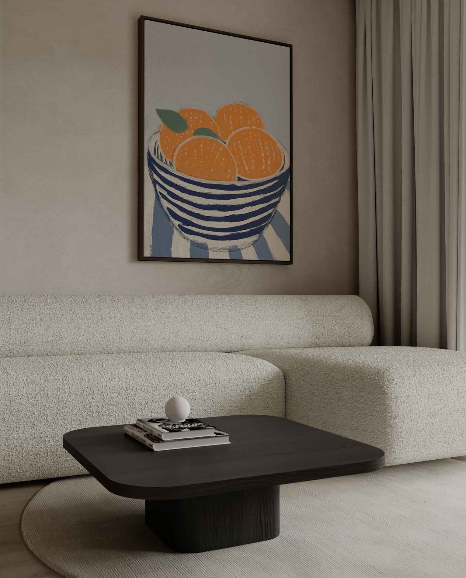 Sinaasappels in kom met grijze achtergrond Kunstwerk-canvas-dibond-plexiglas-wanddecoratie-WallArtistic
