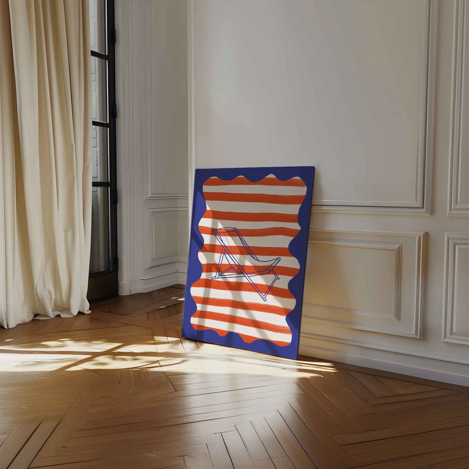 Strandstoel in streep Kunstwerk-canvas-dibond-plexiglas-wanddecoratie-WallArtistic