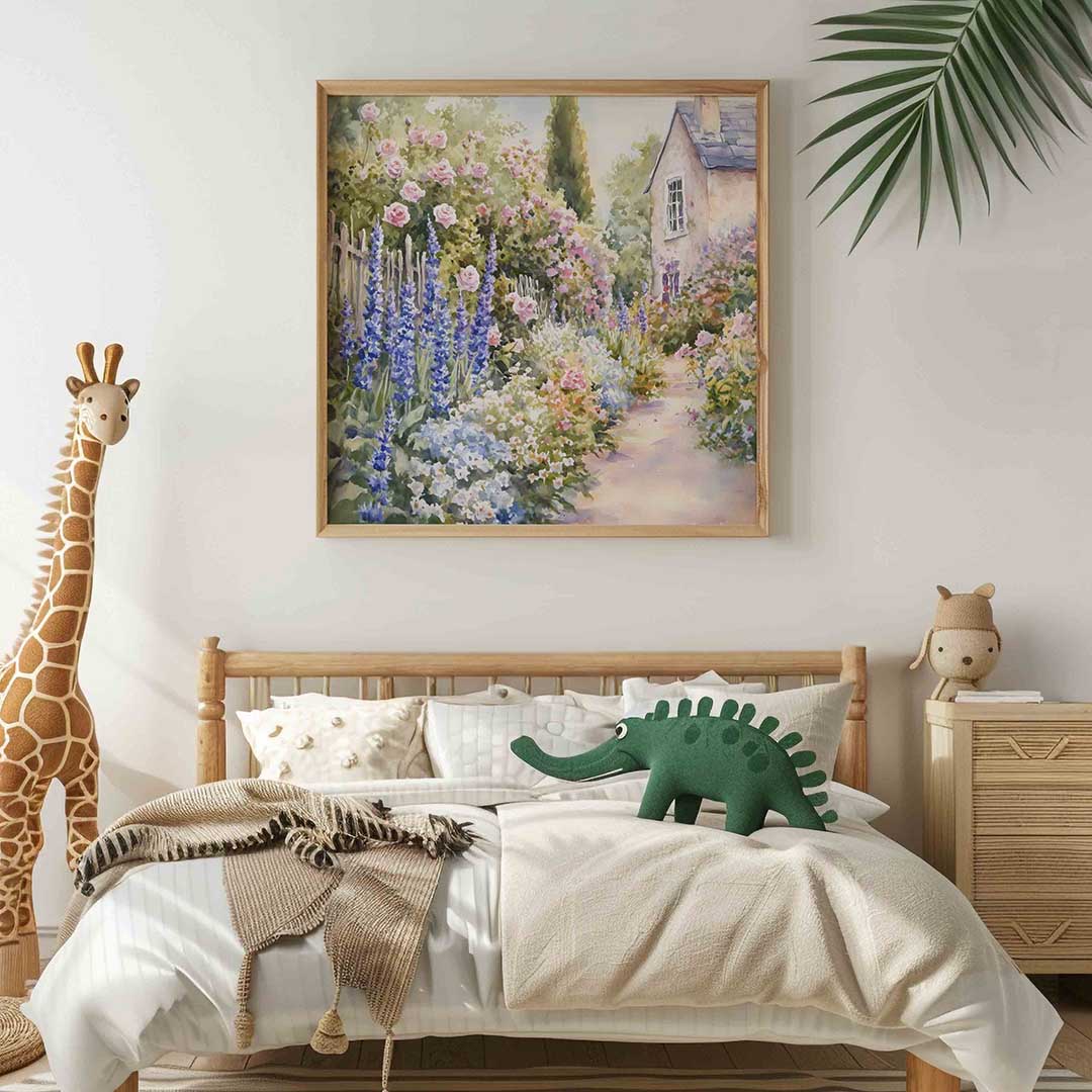 Bloementuin en huis Poster