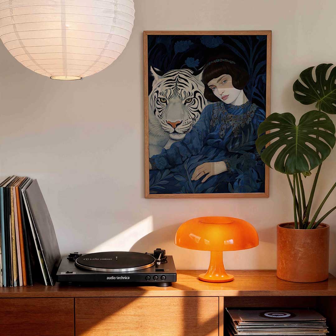 Witte tijger en vrouw Poster