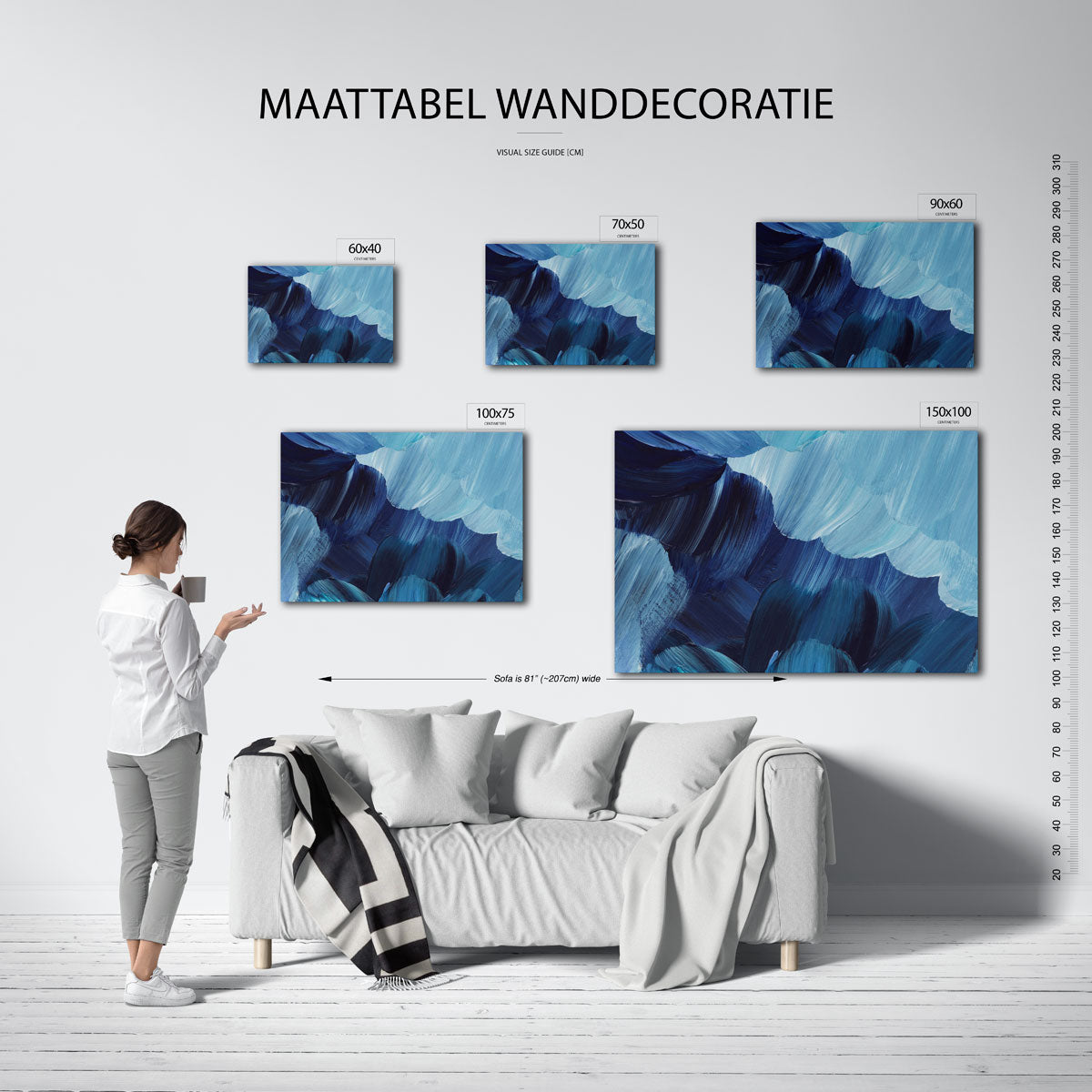 Dynamische blauwe borstels Kunstwerk