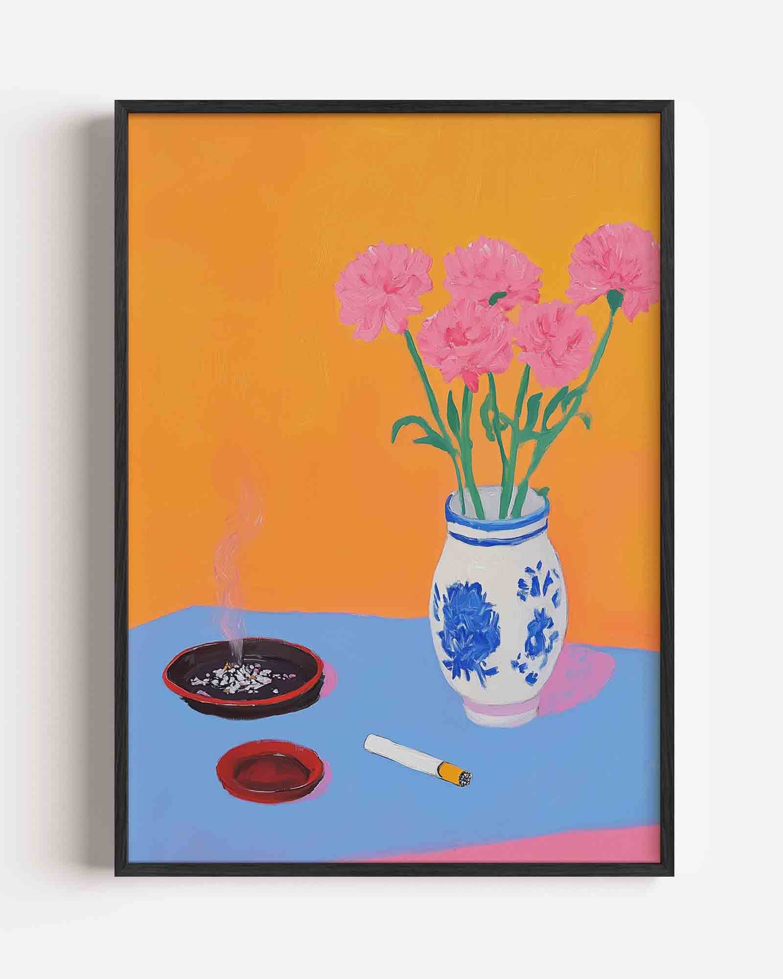 Bloemen en asbak Poster
