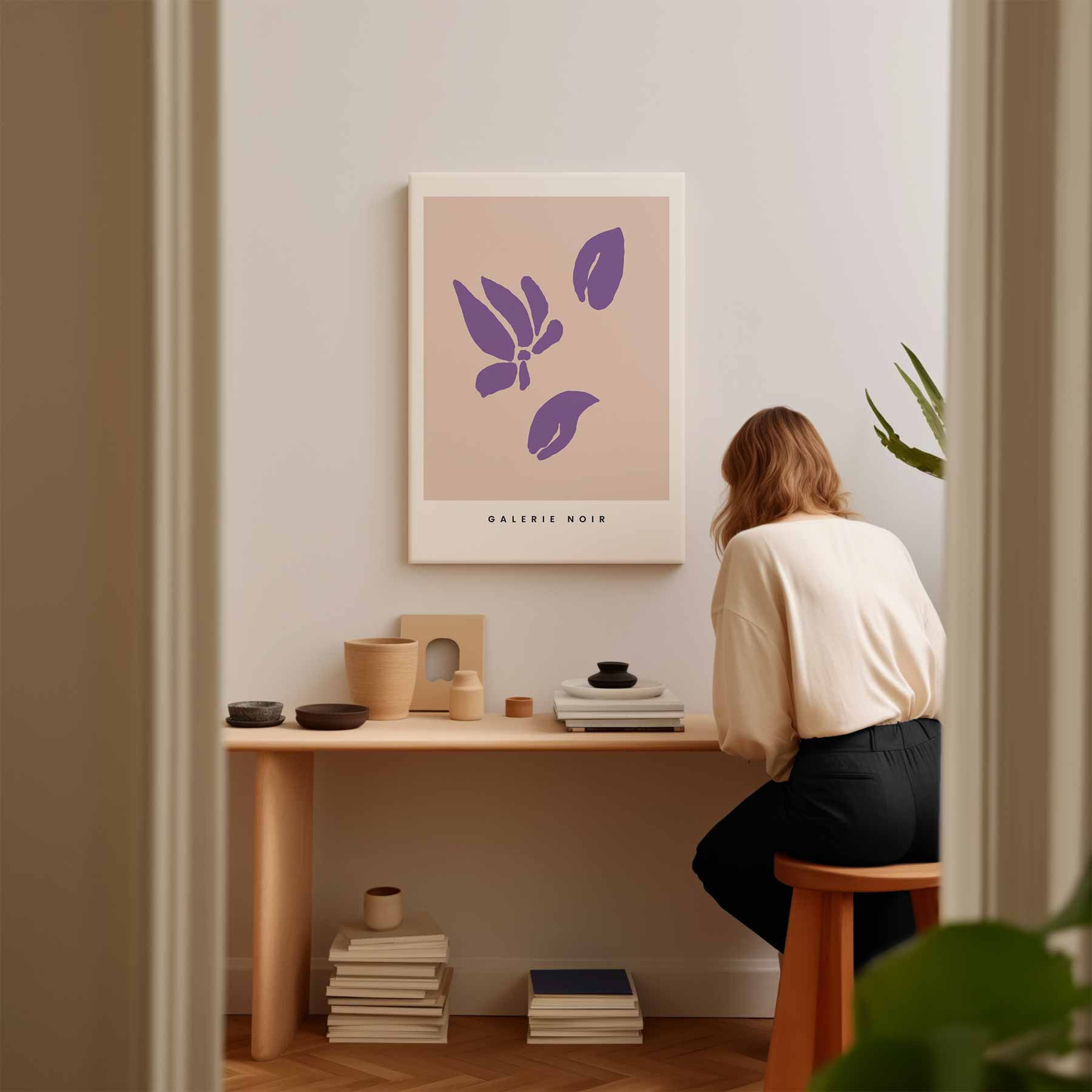 Paarse Bladmotieven op Zachte Achergrond Kunstwerk-canvas-dibond-plexiglas-wanddecoratie-WallArtistic