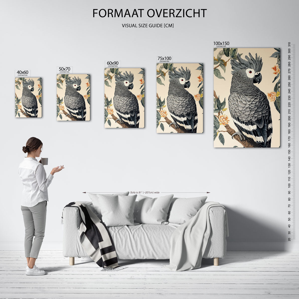 Papegaai en bloemen Kunstwerk