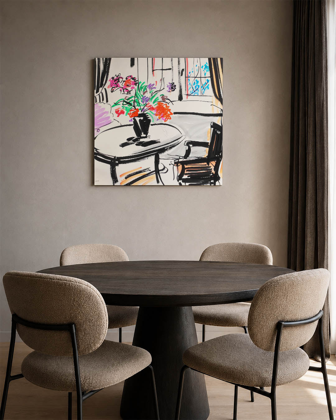 Kleurrijke interieurtekening Kunstwerk