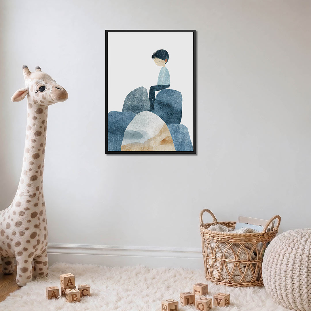 Zittende figuur op rotsen Kunstwerk
