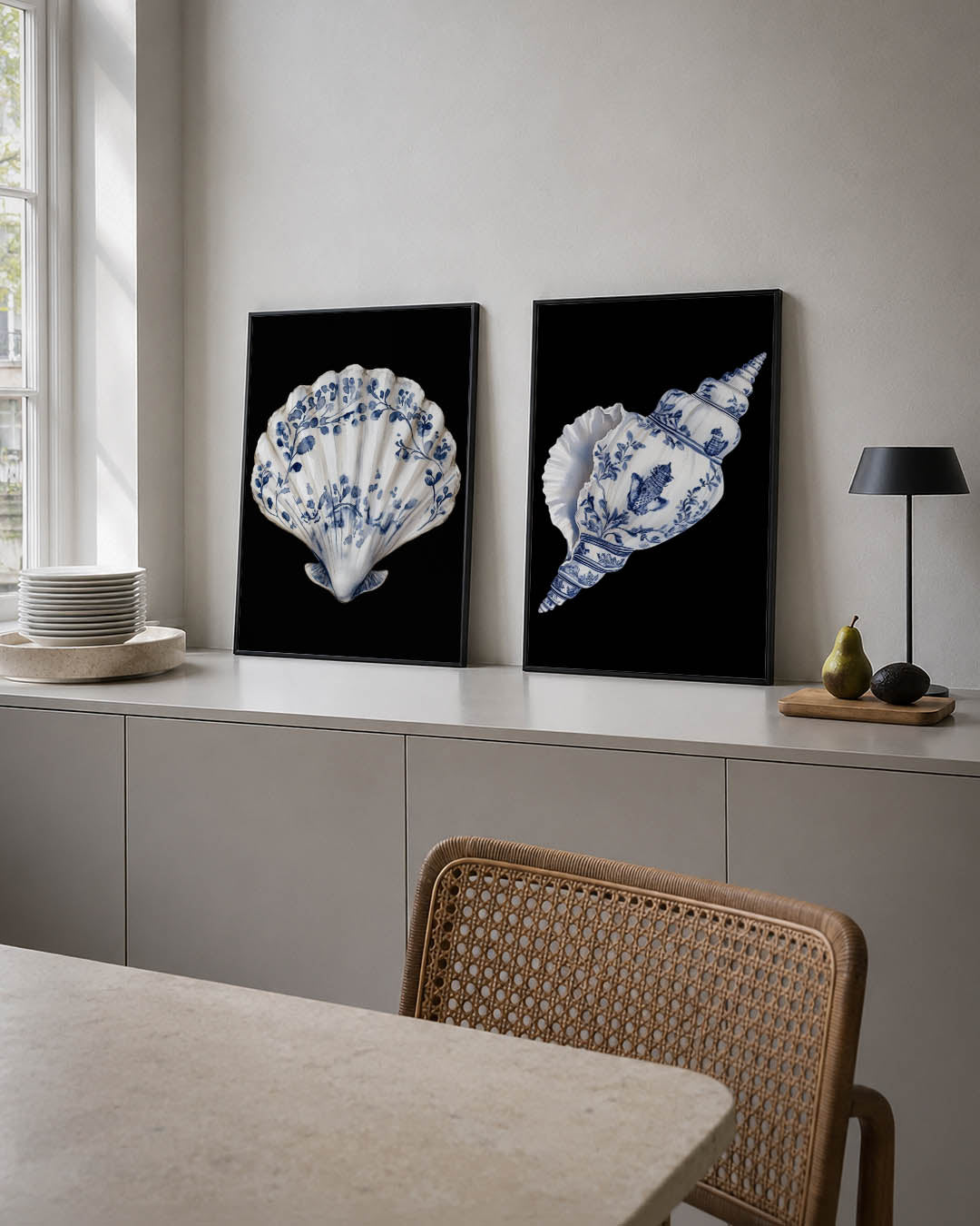 Blauwe schelpdetails Posterset