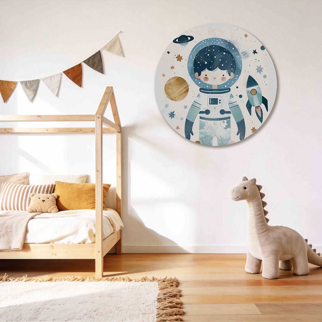 Astronaut en raket Muurcirkel