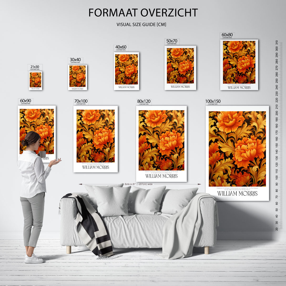 Bloemmotief met oranje en goud Poster