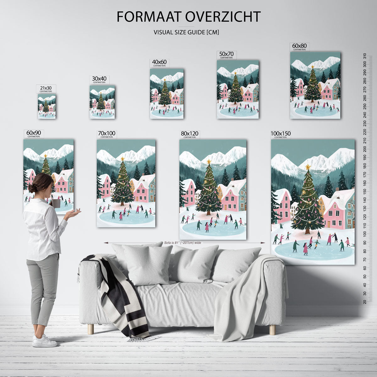 Schaatsende mensen bij kerstboom Poster