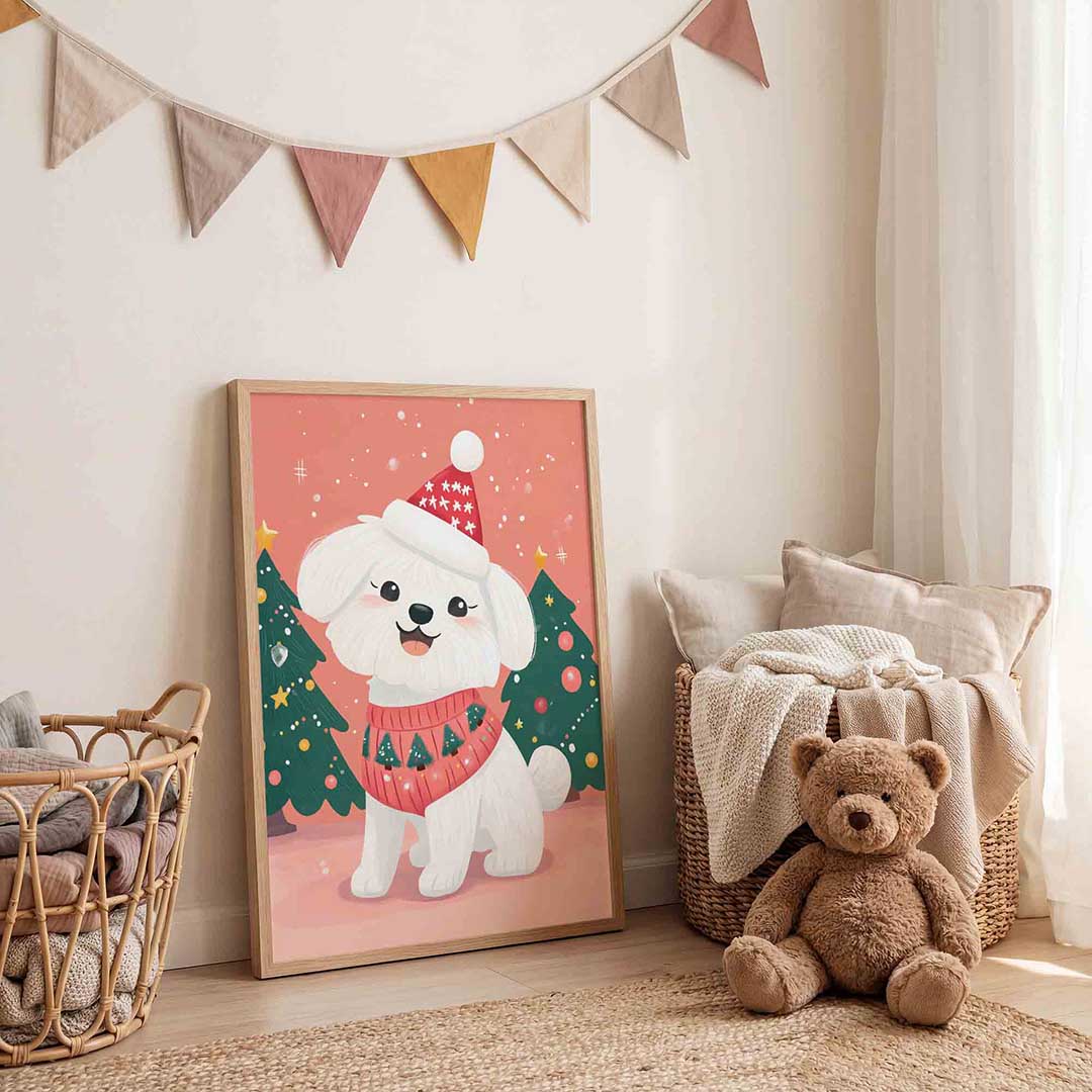 Hond met kersttrui Poster