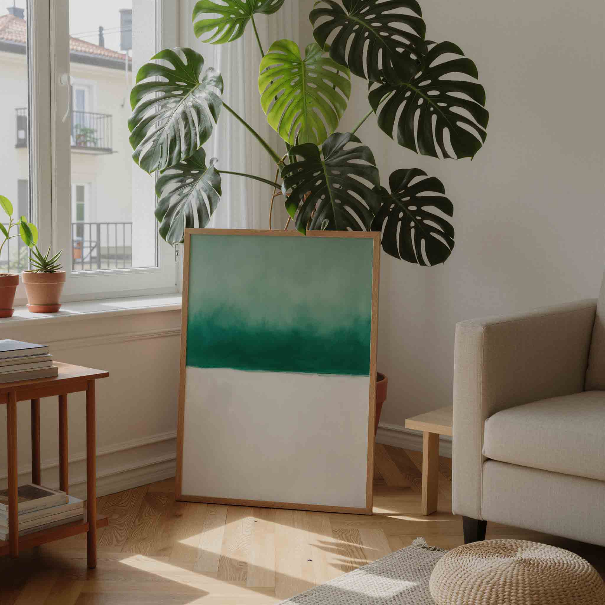 Groene en witte abstracte Poster