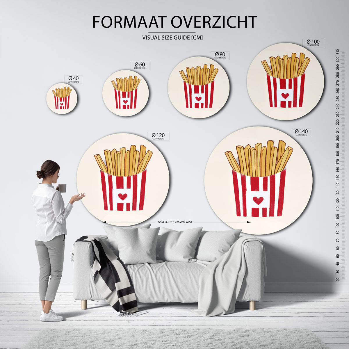 Frietjes in rode verpakking Muurcirkel