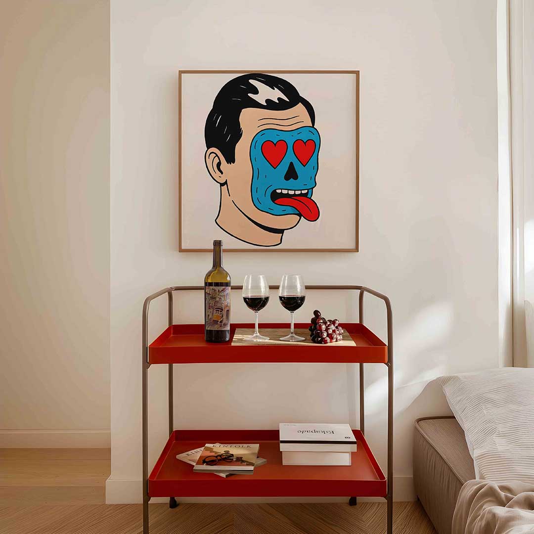 Blauw masker met rode harten Poster