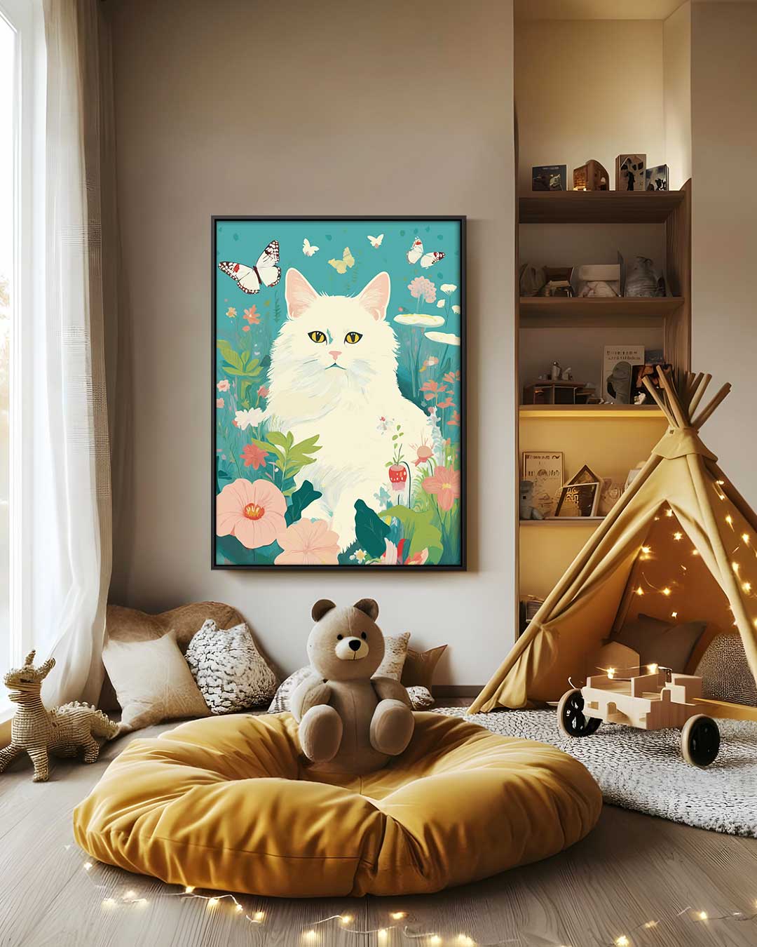 Dreamy Cat in Flower Garden Artwork