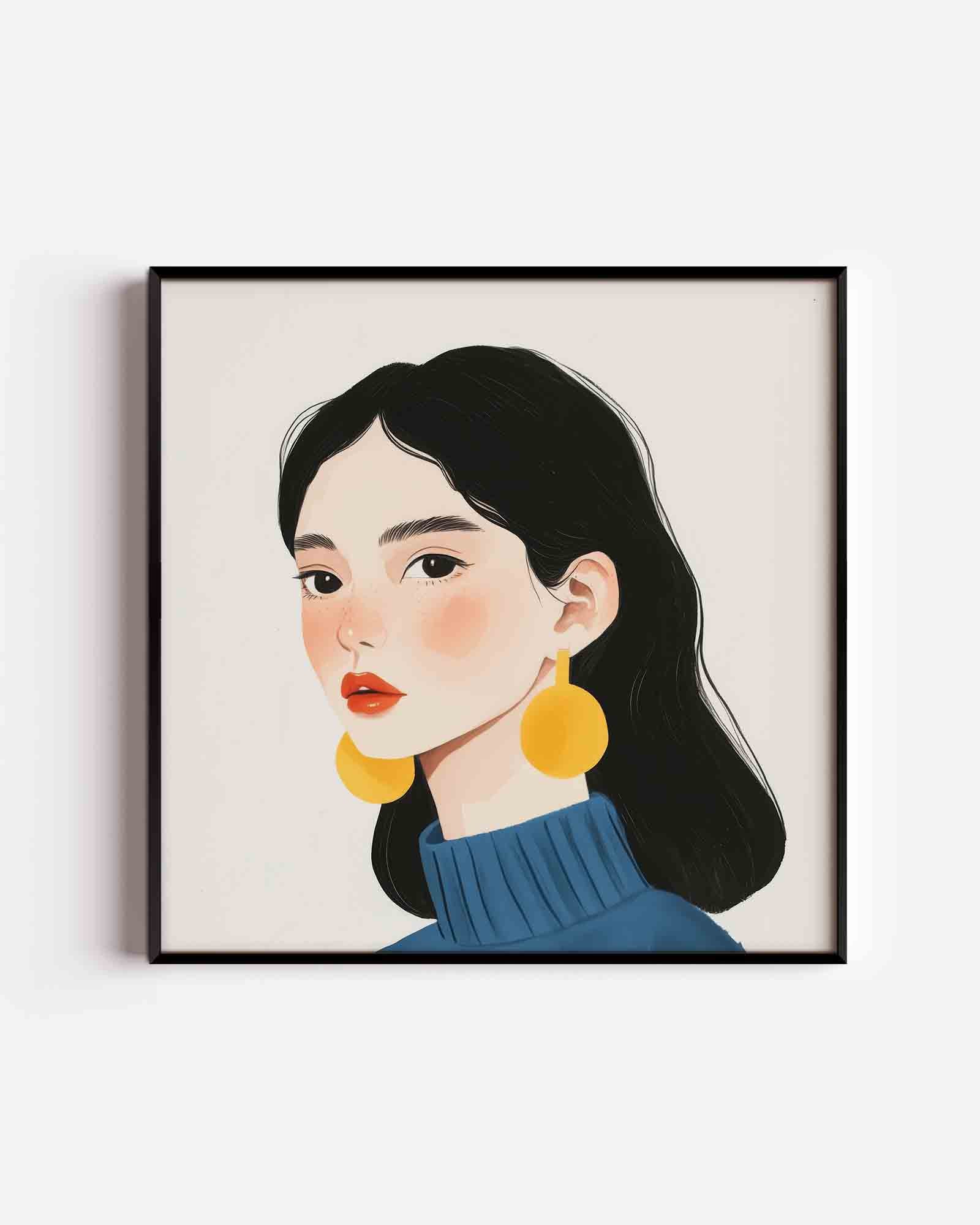 Vrouw met gele oorbellen Poster