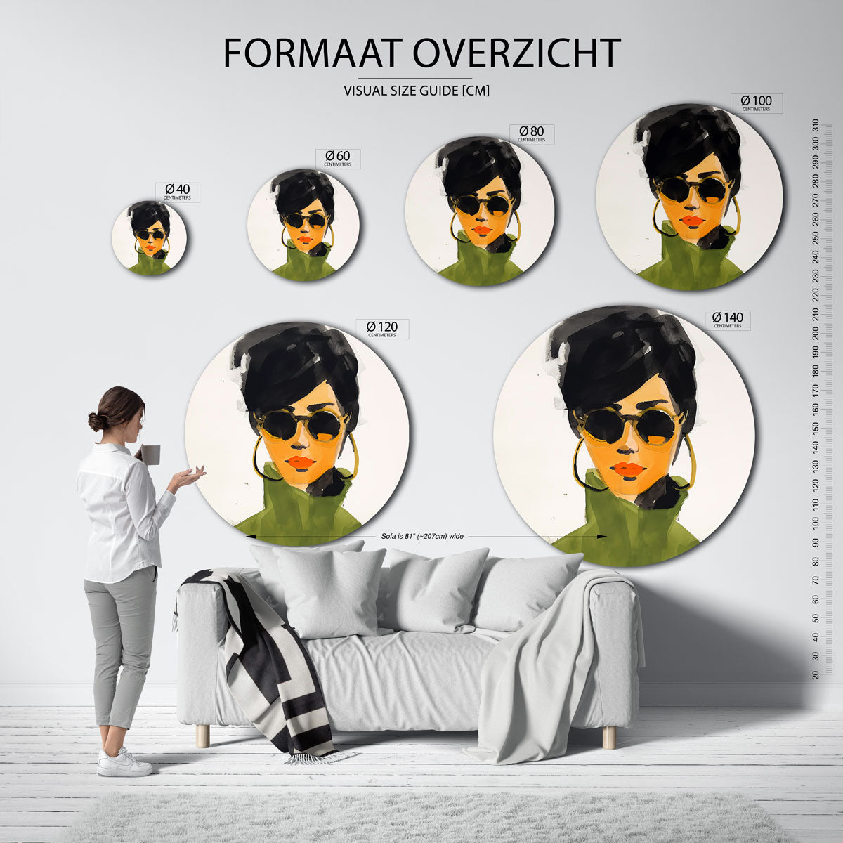 Vrouw met zonnebril Muurcirkel