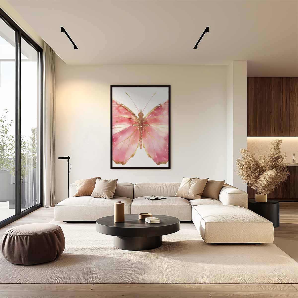 Sprankelende Vlinder in Roze Kunstwerk-canvas-dibond-plexiglas-wanddecoratie-WallArtistic